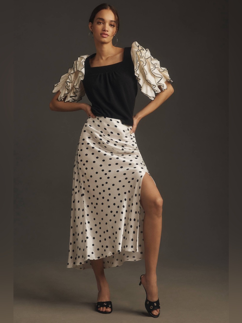 Anthropologie Sunday in Brooklyn black/white ruffle sleeve top